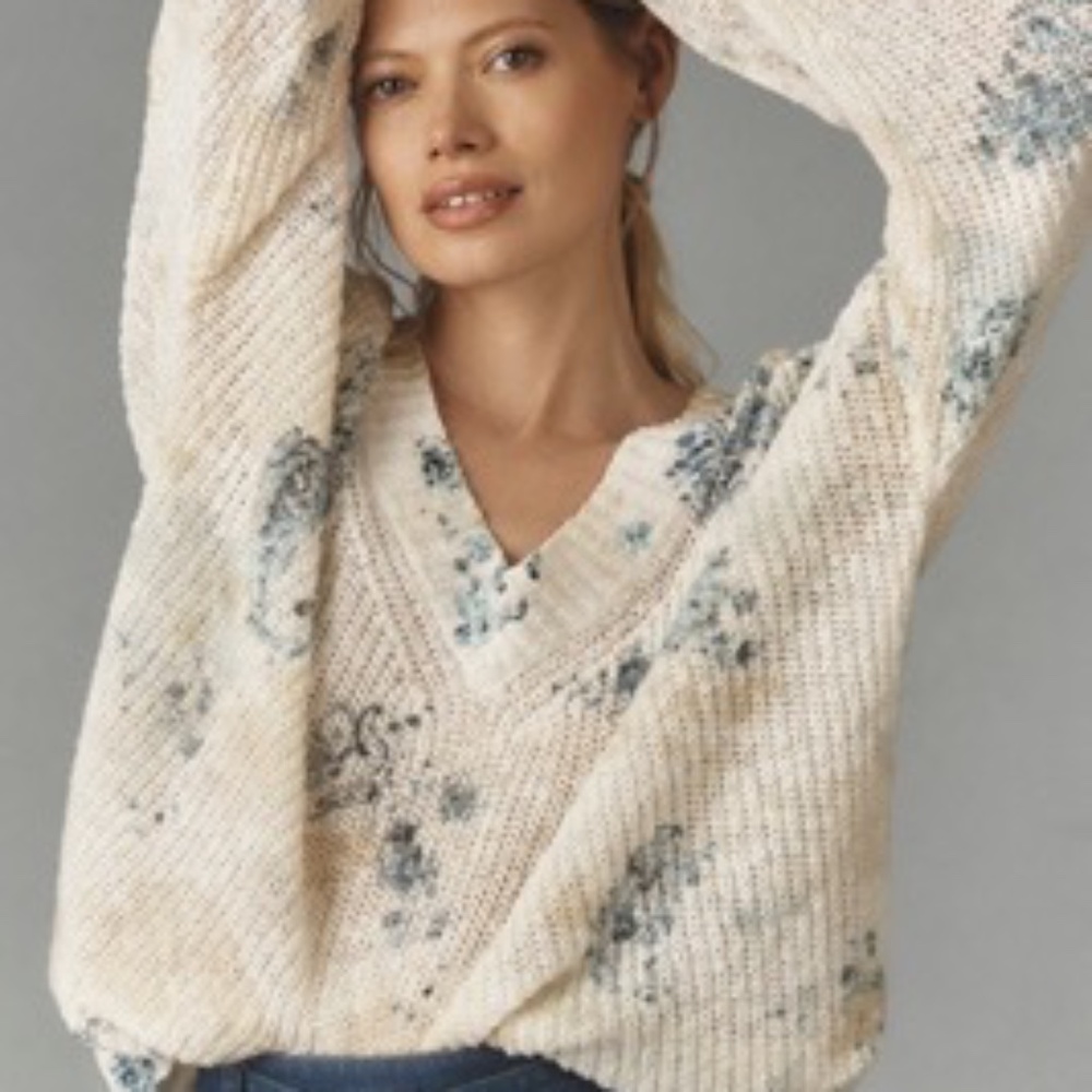 Anthropologie Pilcro Floral Slouchy V Neck Sweater S